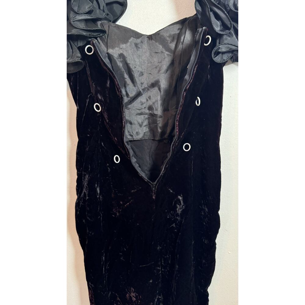 Vintage 80s Dave & Johnny Joseph Lara Purple Velvet Exaggerated Ruffle Dress SM - Picture 4 of 7